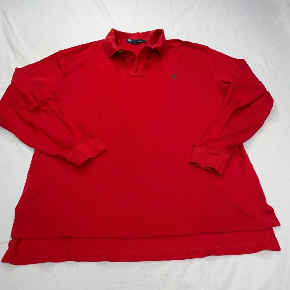 Polo Ralph Lauren Mens Red Long Sleeve Polo Shirt Green Pony Logo Size L